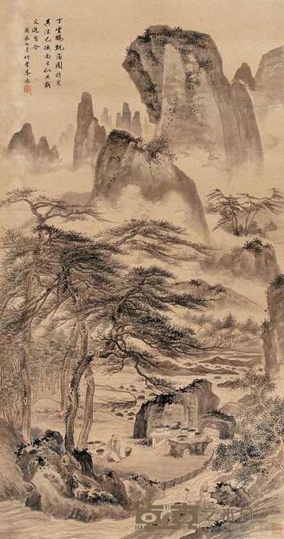 朱鼎 1940年作 玩蒲图 立轴 150×79cm